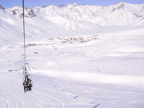 View of village and terrain from Caris chairlift.